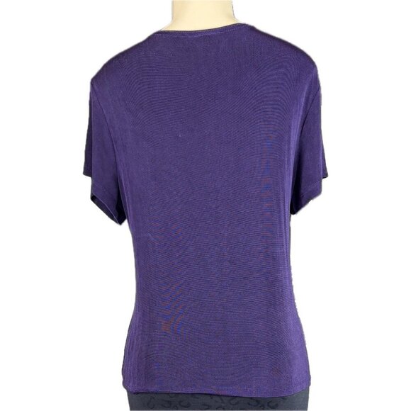 Coldwater Creek L Purple Surplice Neckline Empire Elastic Waist Short Sleeve Top - Picture 4 of 6